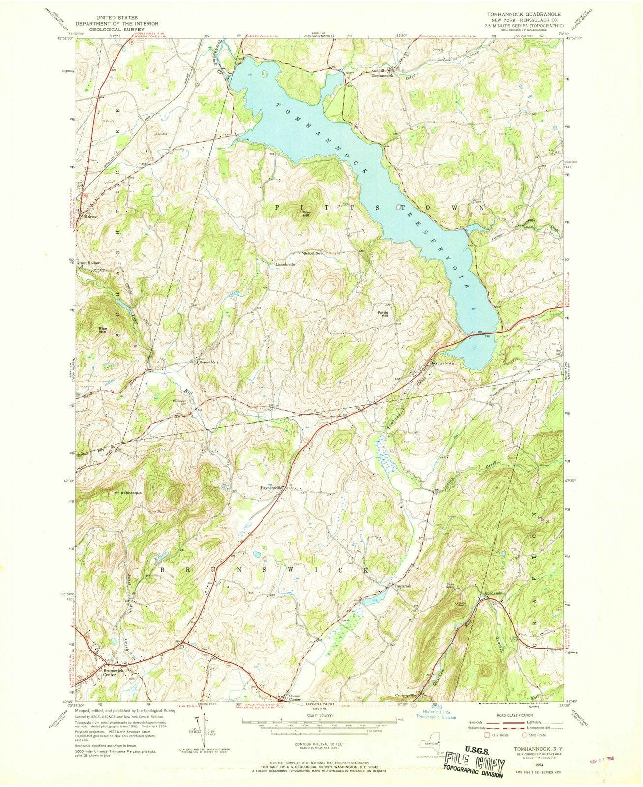 1954 Tomhannock, NY - New York - USGS Topographic Map