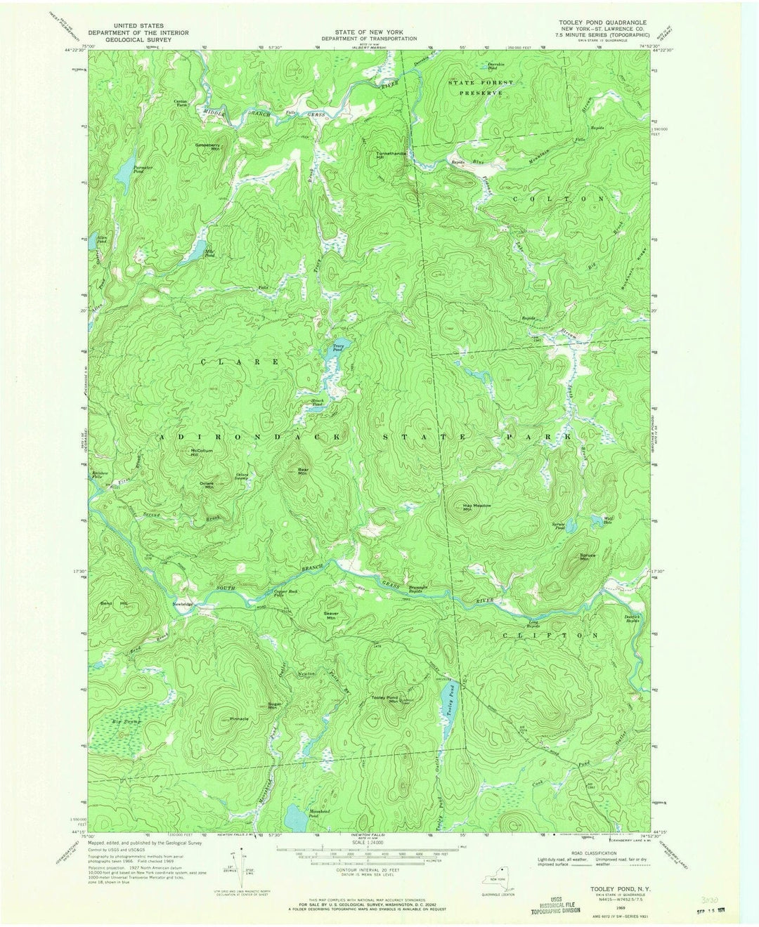 1969 Tooley Pond, NY - New York - USGS Topographic Map