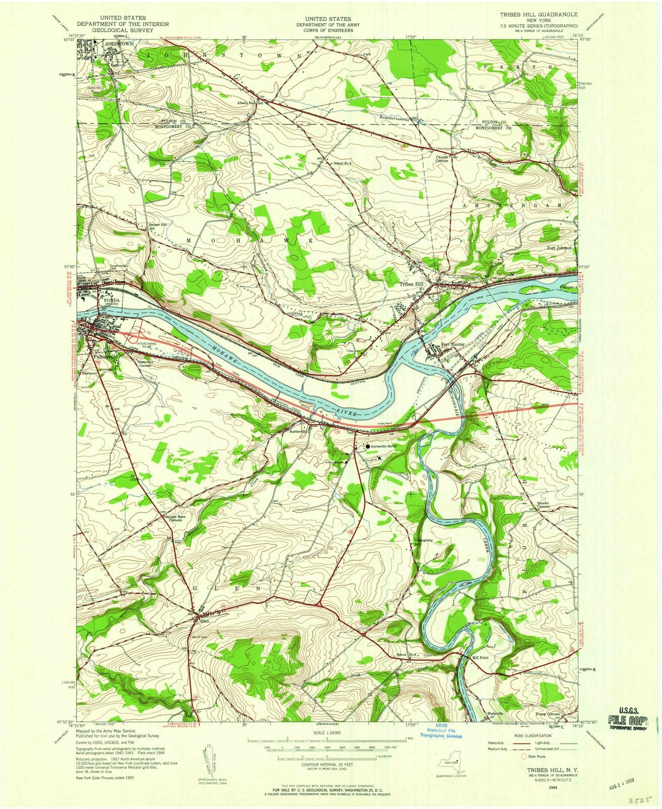 1944 Tribes Hill, NY - New York - USGS Topographic Map