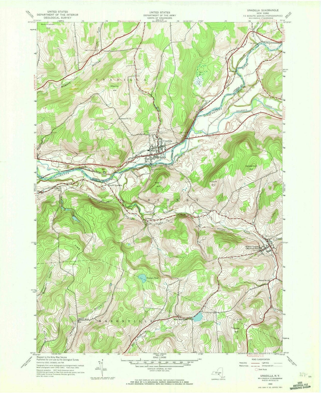1943 Unadilla, NY - New York - USGS Topographic Map