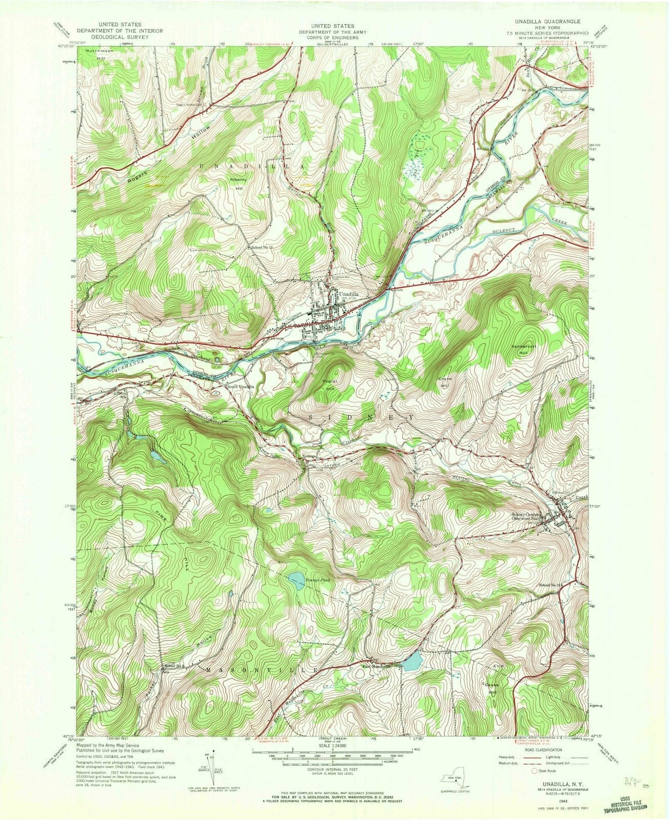 1943 Unadilla, NY - New York - USGS Topographic Map