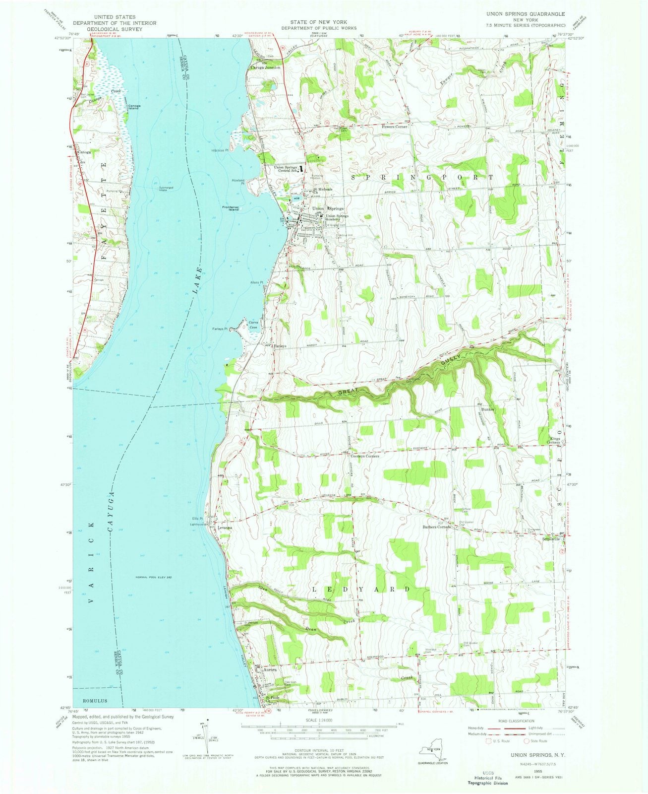 1955 Union Springs, NY - New York - USGS Topographic Map