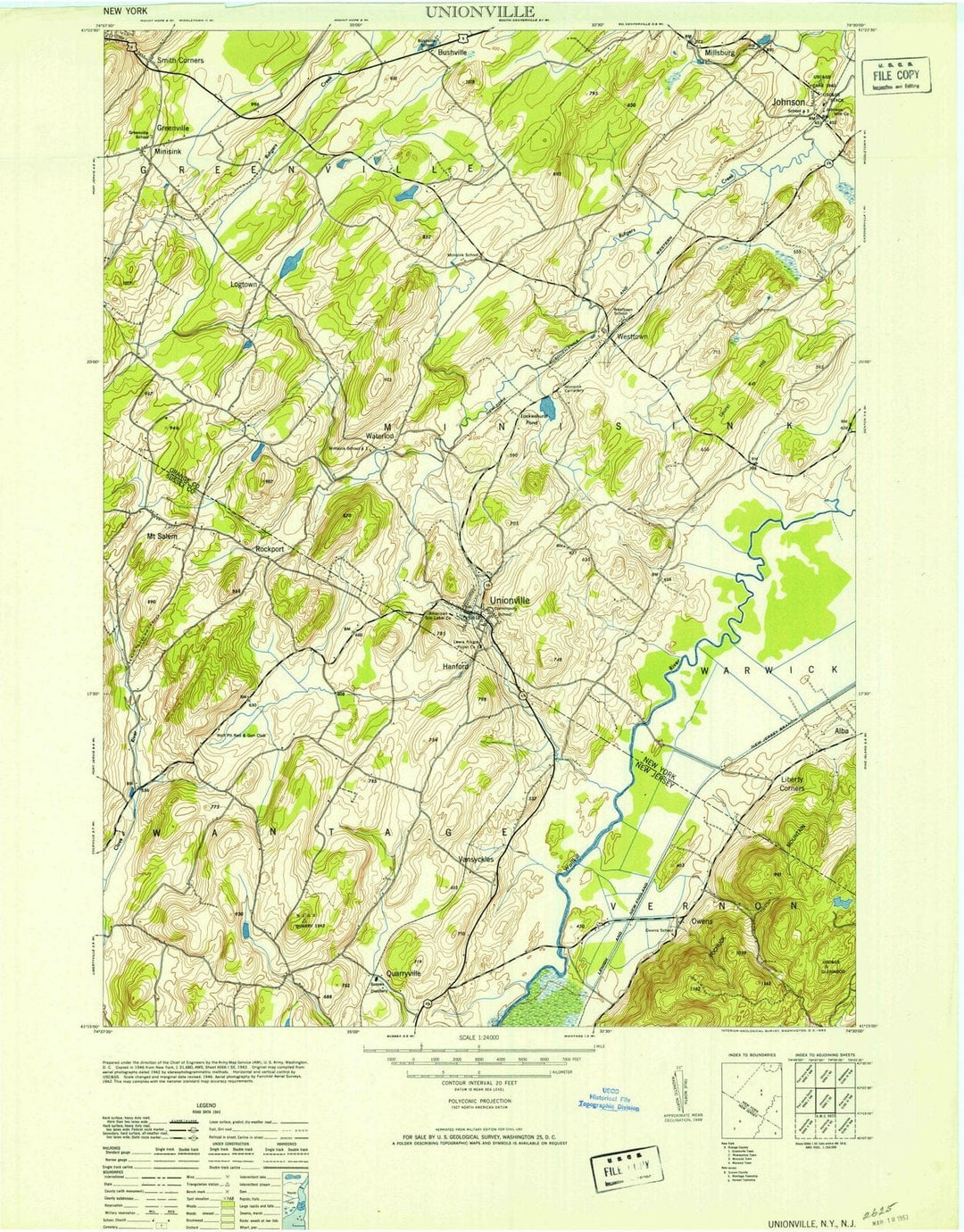 1953 Unionville, NY - New York - USGS Topographic Map