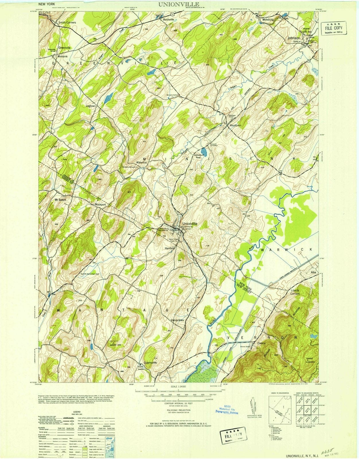 1953 Unionville, NY - New York - USGS Topographic Map