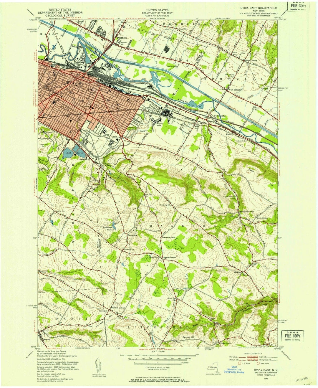 1943 Utica East, NY - New York - USGS Topographic Map