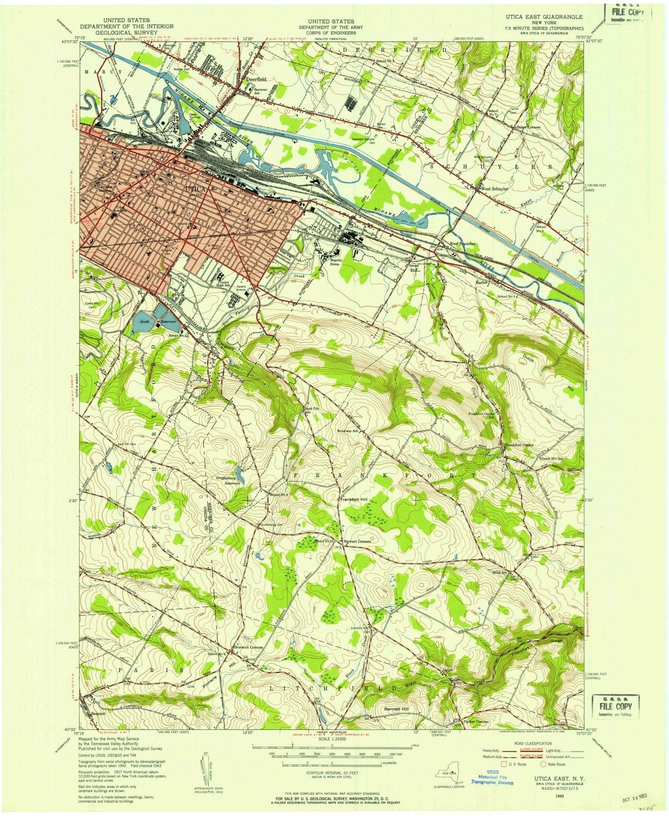 1943 Utica East, NY - New York - USGS Topographic Map