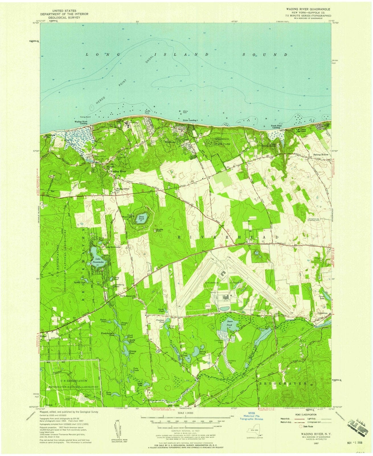 1957 Wading River, NY - New York - USGS Topographic Map