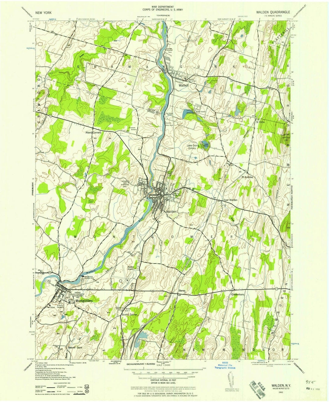 1942 Walden, NY - New York - USGS Topographic Map
