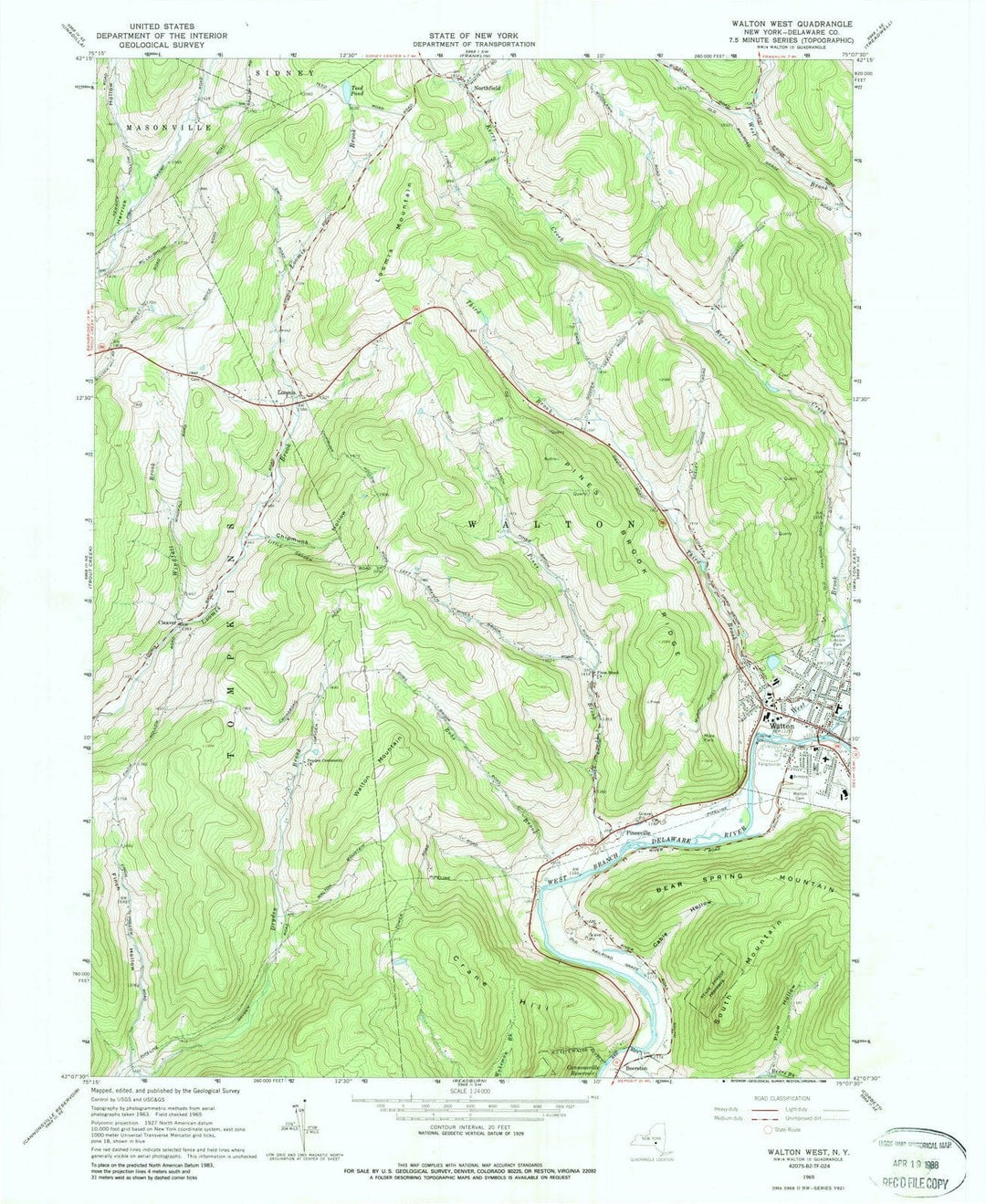 1965 Walton West, NY - New York - USGS Topographic Map