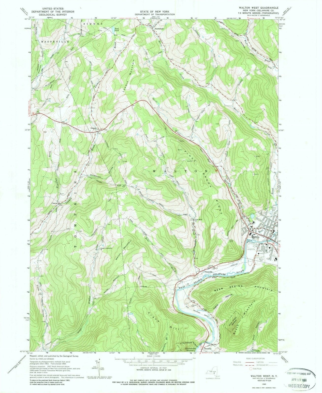 1965 Walton West, NY - New York - USGS Topographic Map