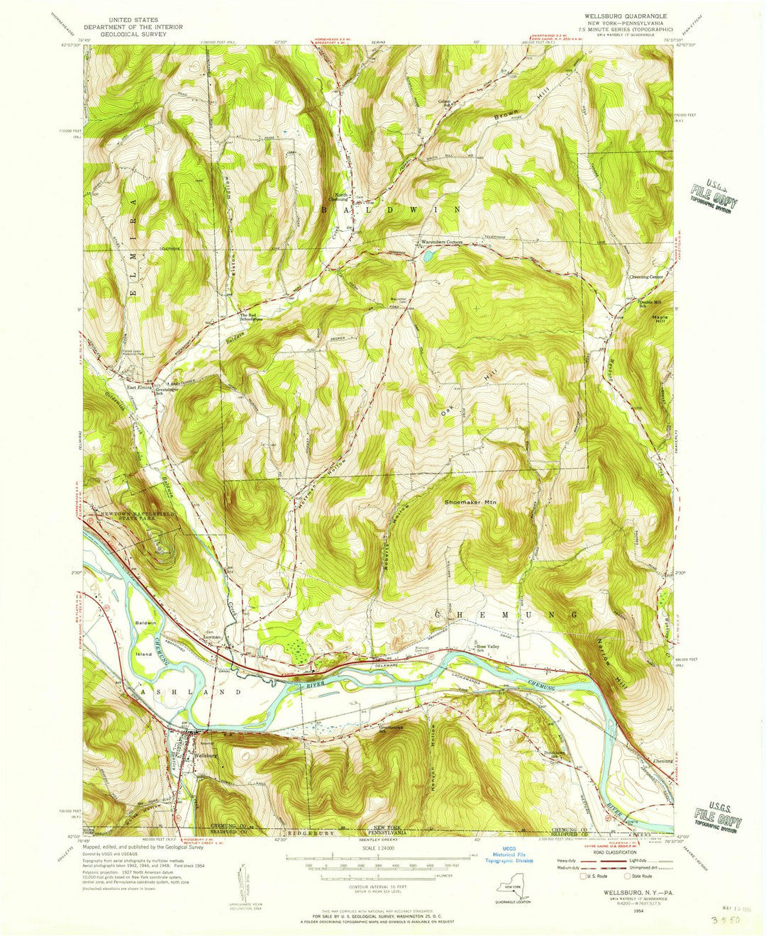1954 Wellsburg, NY - New York - USGS Topographic Map