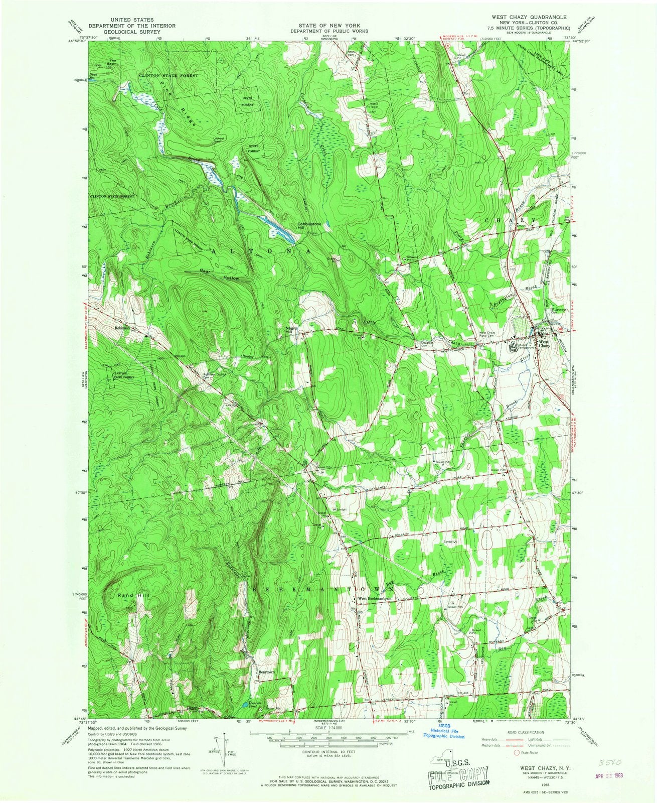 1966 West Chazy, NY - New York - USGS Topographic Map