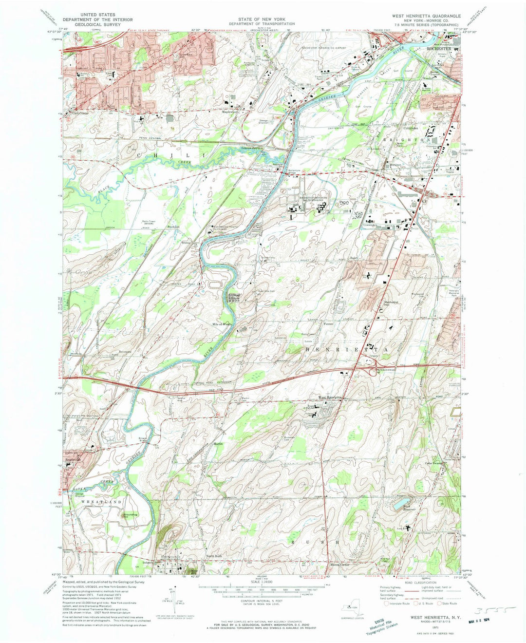 1971 West Henrietta, NY - New York - USGS Topographic Map