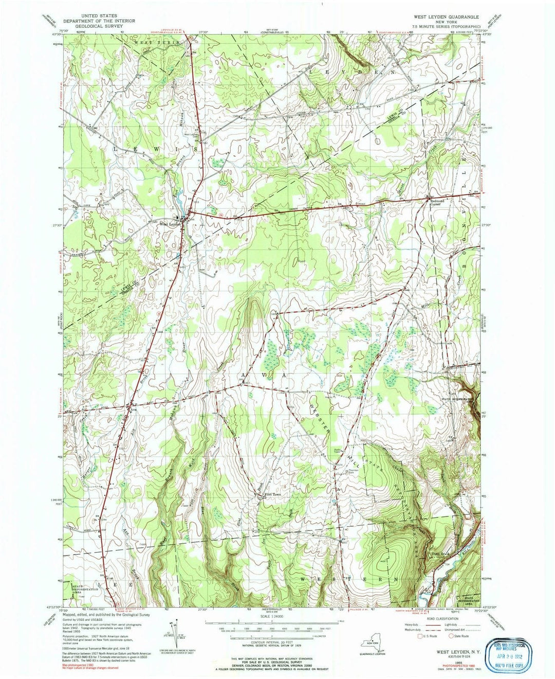 1955 West Leyden, NY - New York - USGS Topographic Map