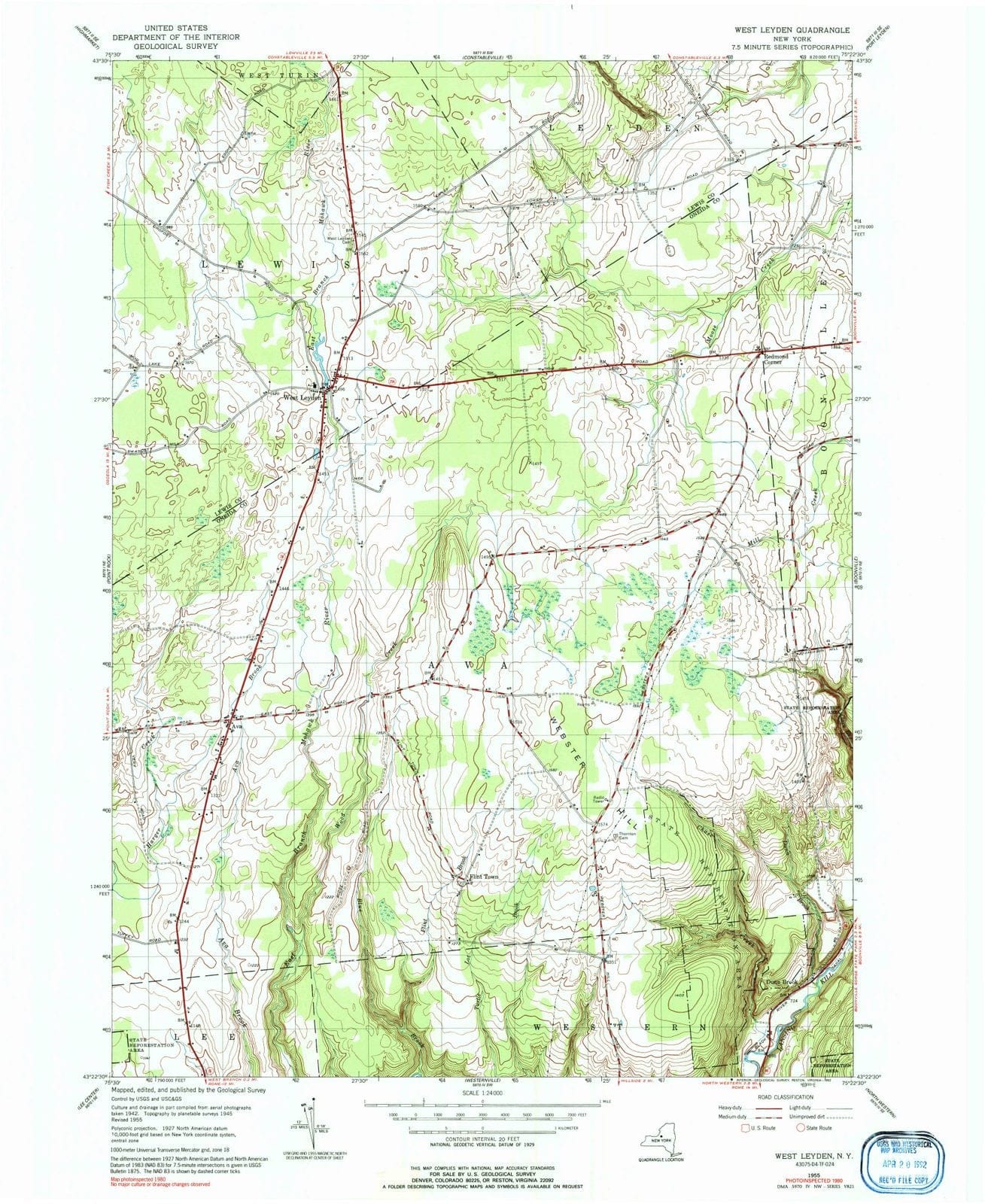 1955 West Leyden, NY - New York - USGS Topographic Map