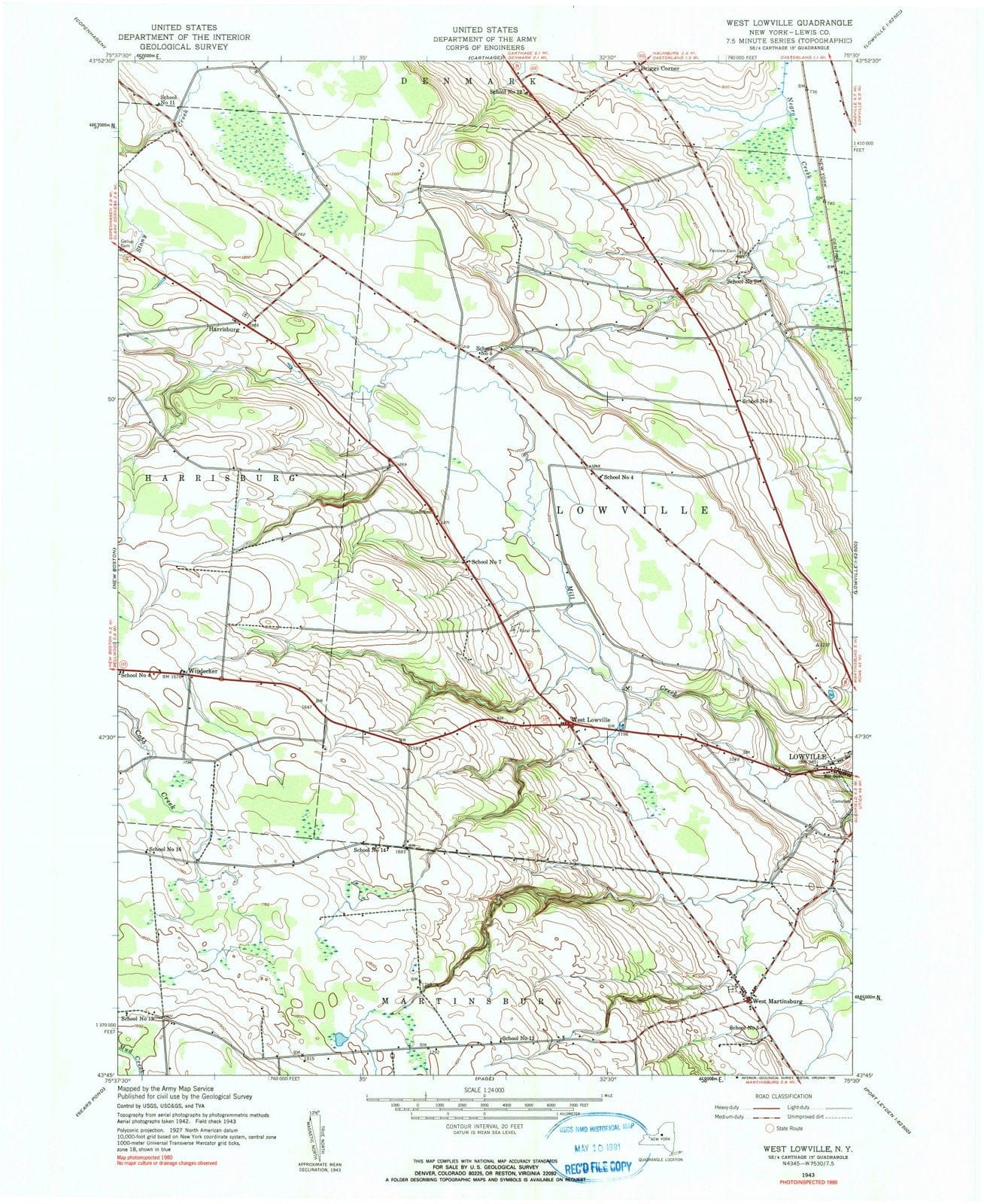 1943 West Lowville, NY - New York - USGS Topographic Map