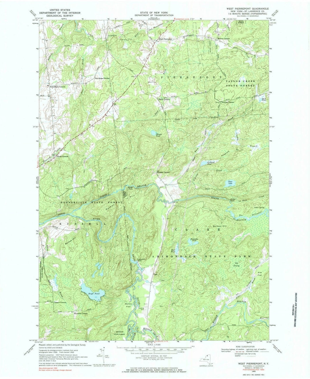 1969 West Pierrepont, NY - New York - USGS Topographic Map