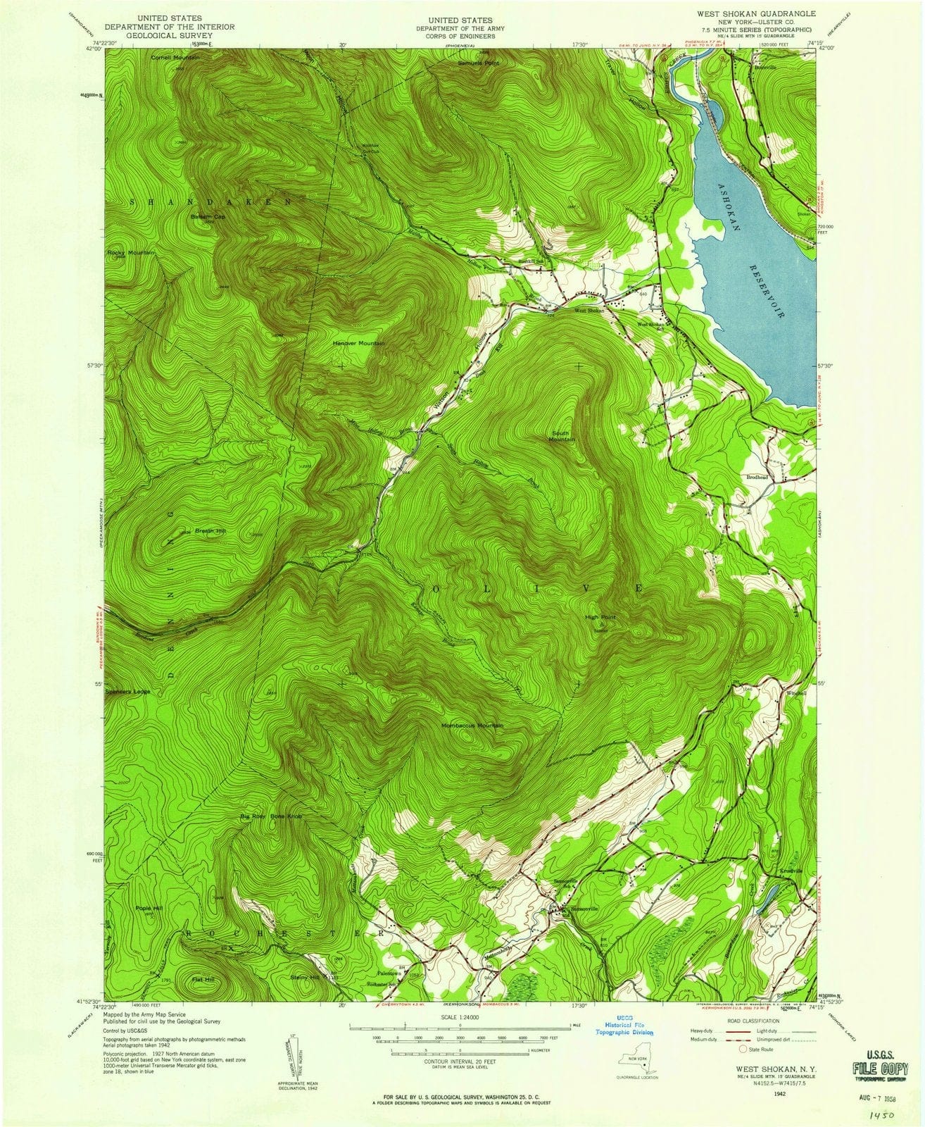 1942 West Shokan, NY - New York - USGS Topographic Map