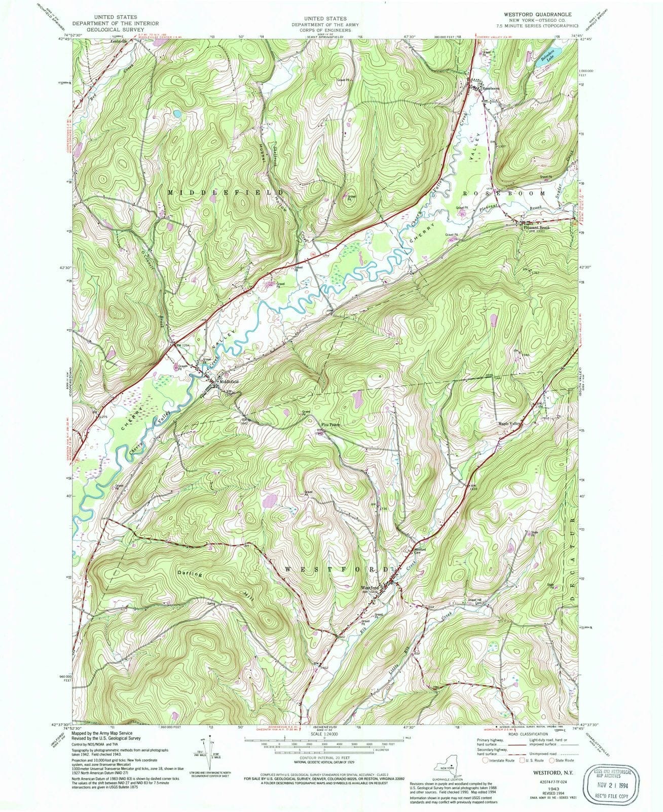 1943 Westford, NY - New York - USGS Topographic Map