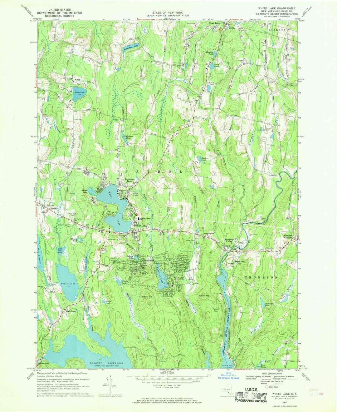 1967 White Lake, NY - New York - USGS Topographic Map