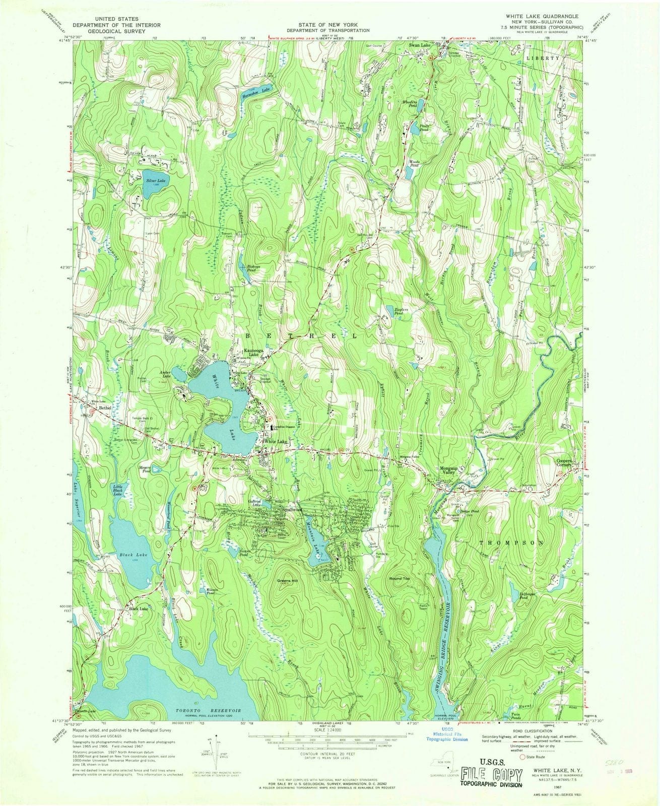 1967 White Lake, NY - New York - USGS Topographic Map