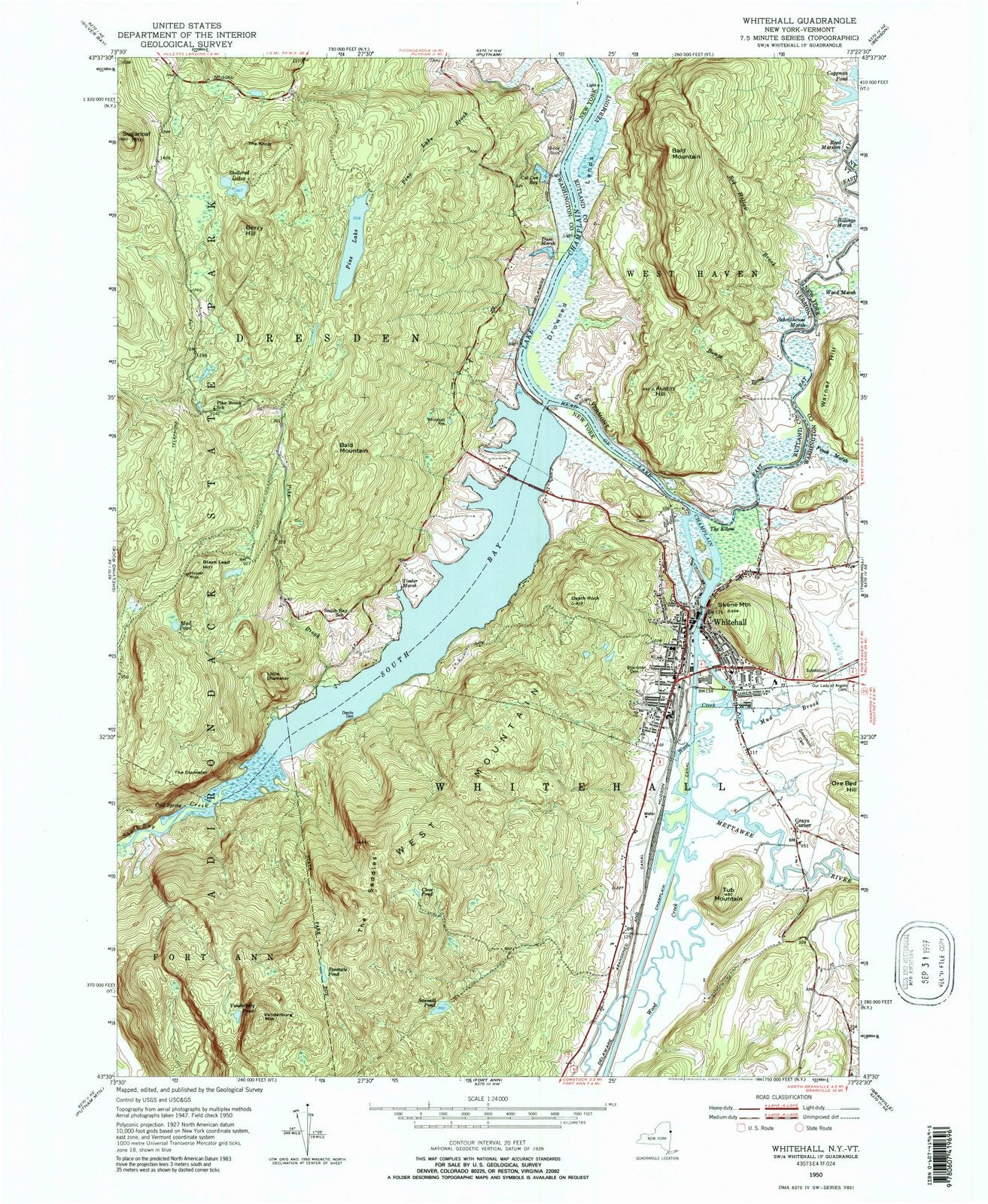 1950 Whitehall, NY - New York - USGS Topographic Map