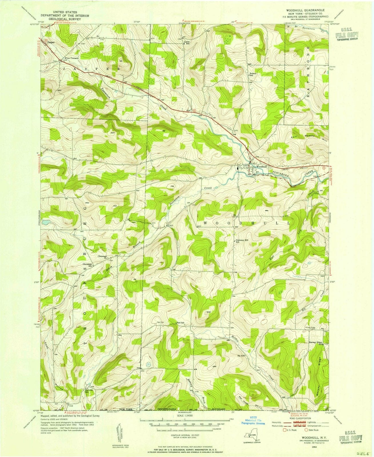 1953 Woodhull, NY - New York - USGS Topographic Map