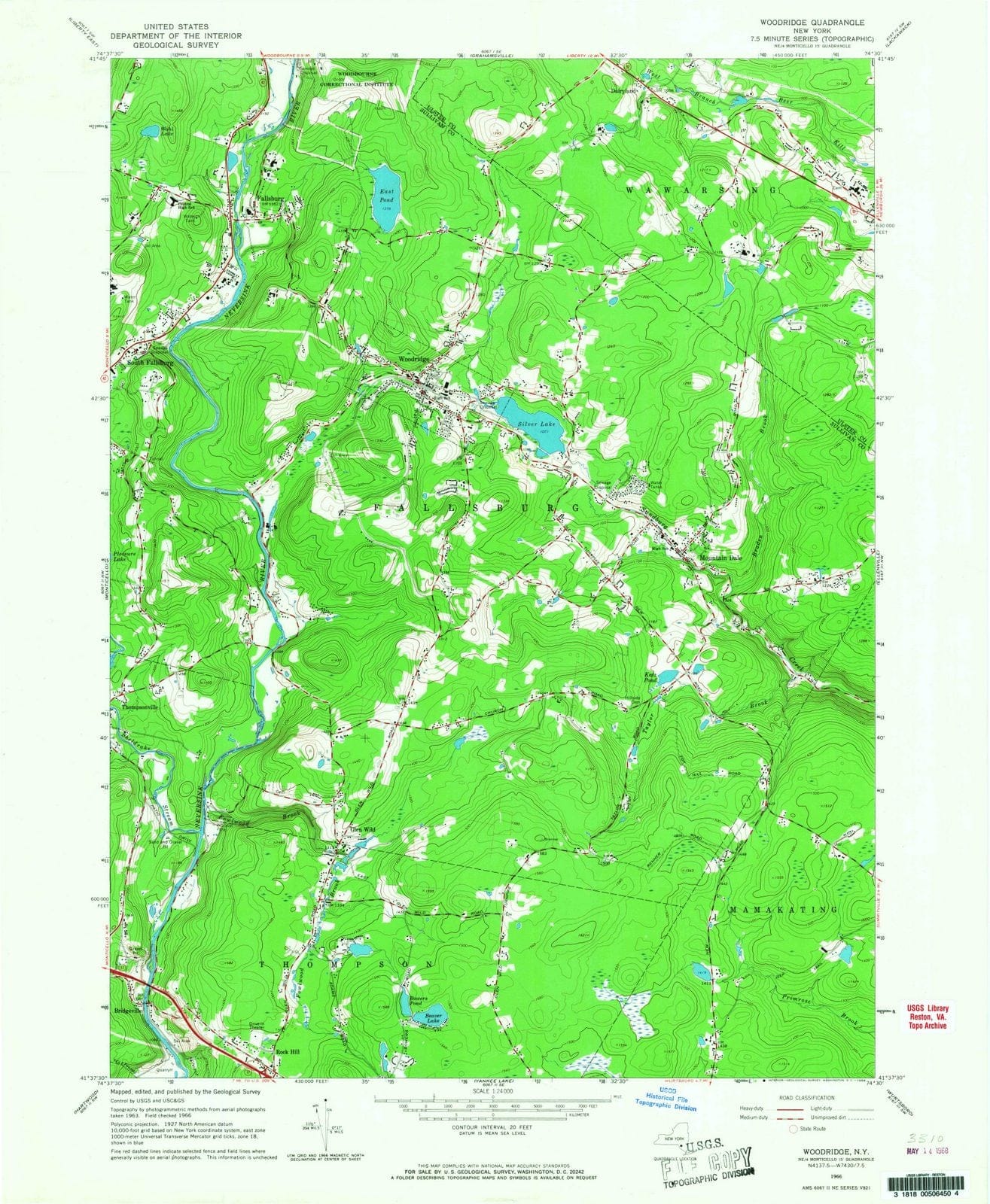 1966 Woodridge, NY - New York - USGS Topographic Map