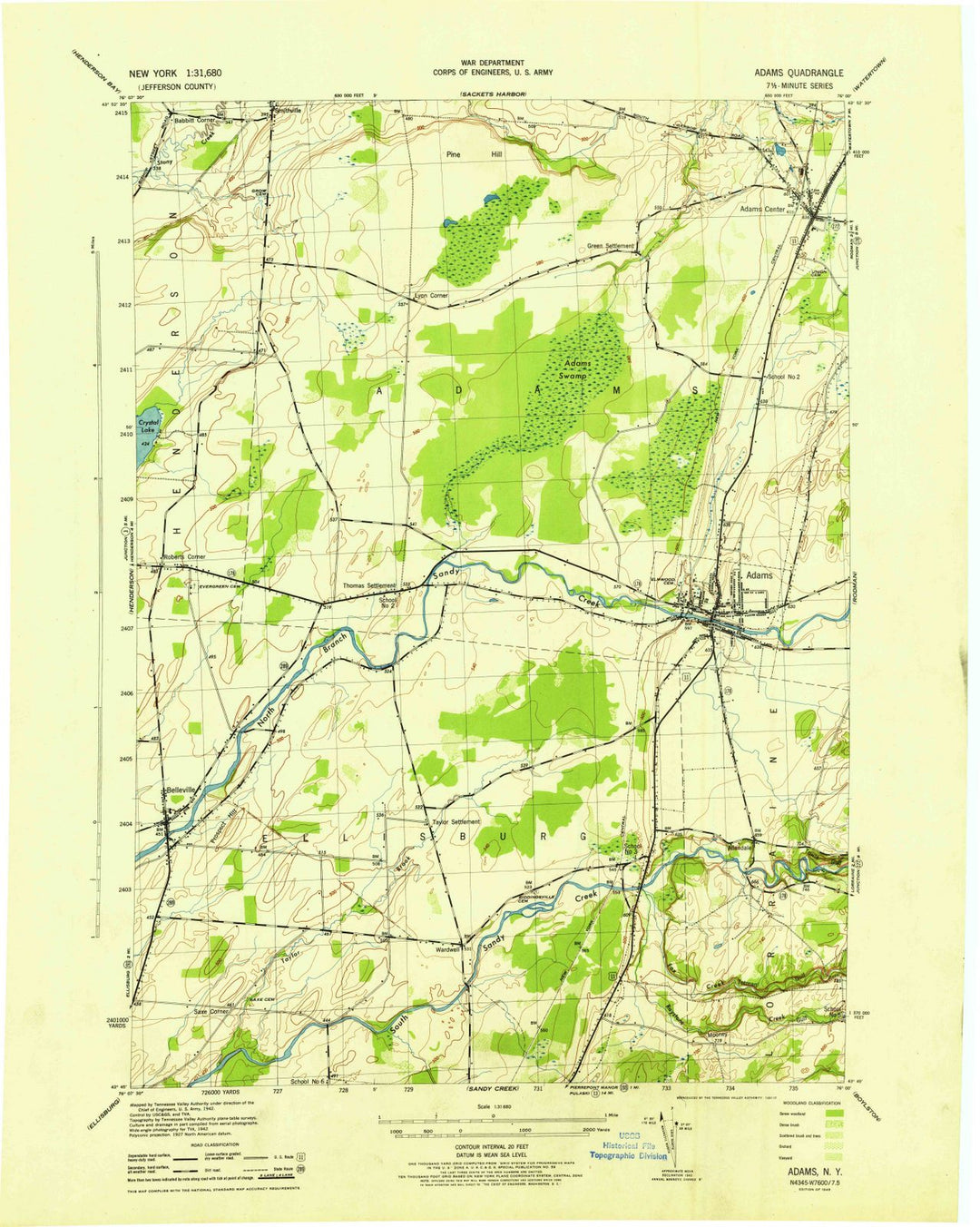 1943 Adams, NY - New York - USGS Topographic Map