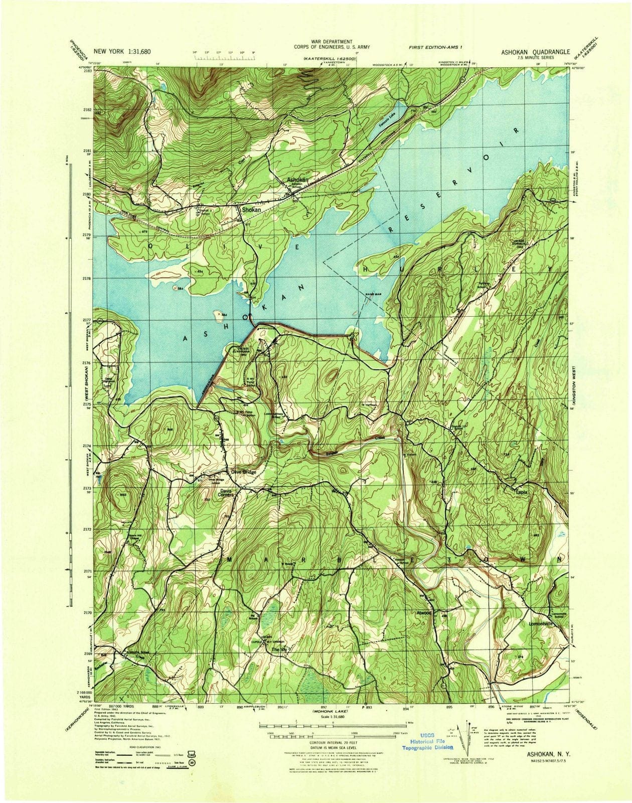 1943 Ashokan, NY - New York - USGS Topographic Map