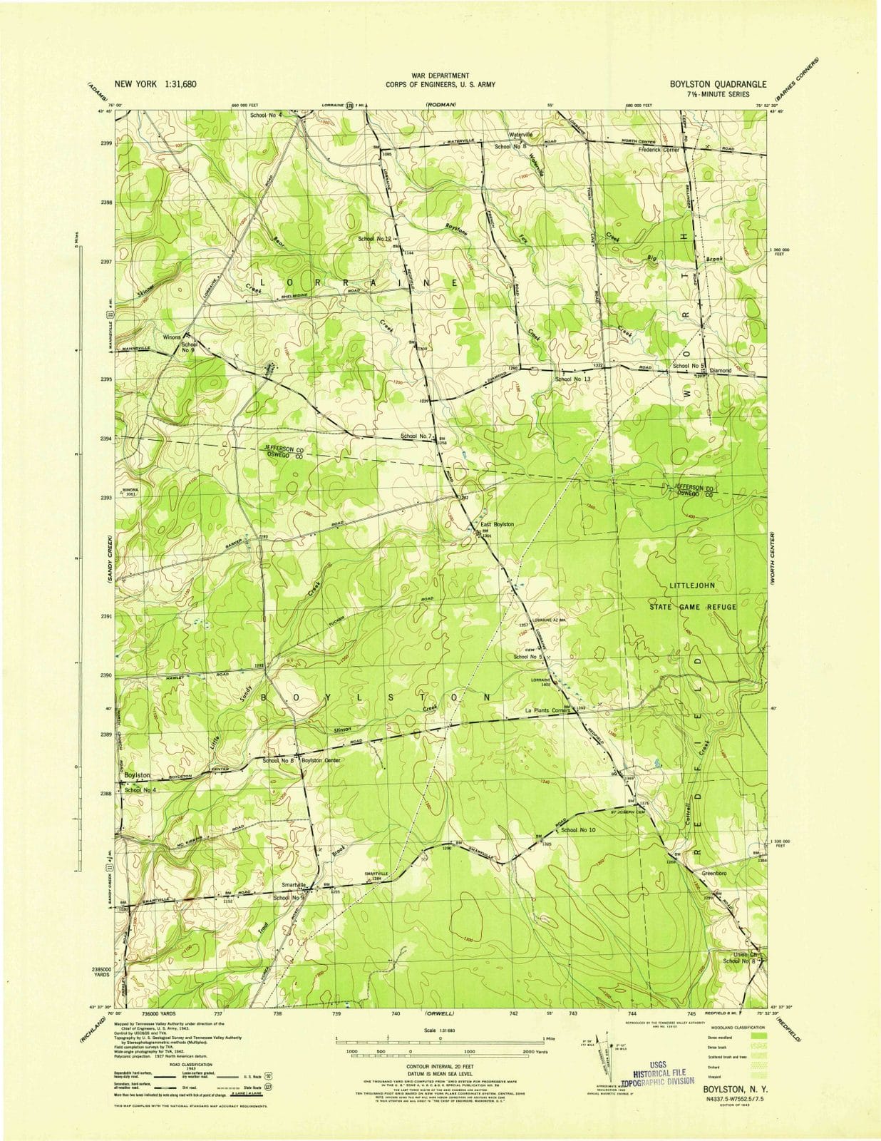 1943 Boylston, NY - New York - USGS Topographic Map