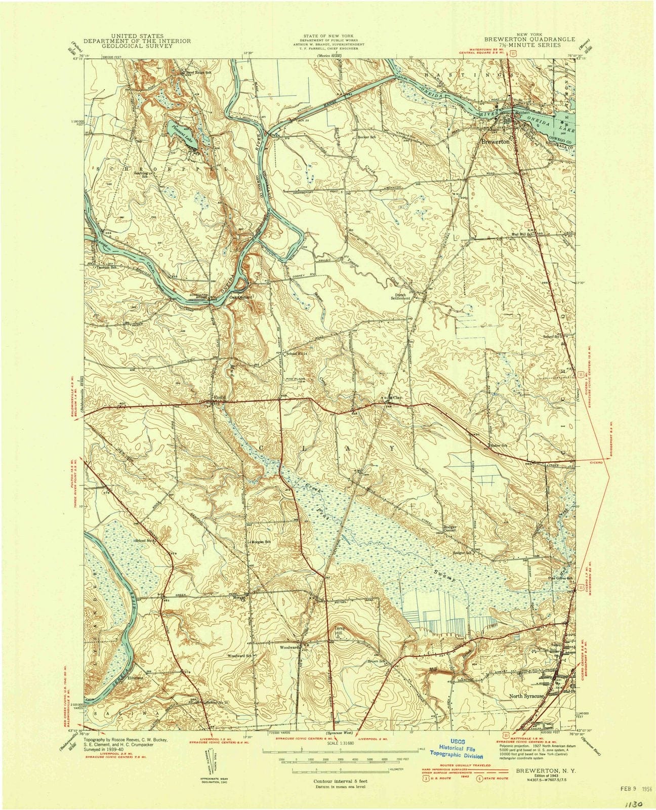 1943 Brewerton, NY - New York - USGS Topographic Map