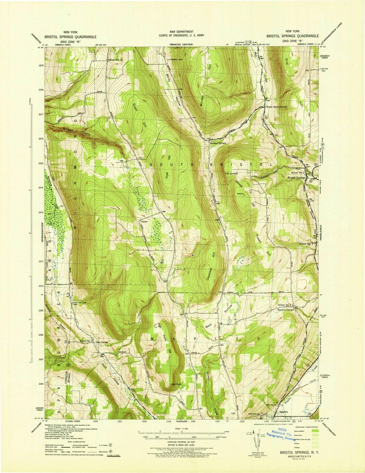 1942 Bristol Springs, NY - New York - USGS Topographic Map