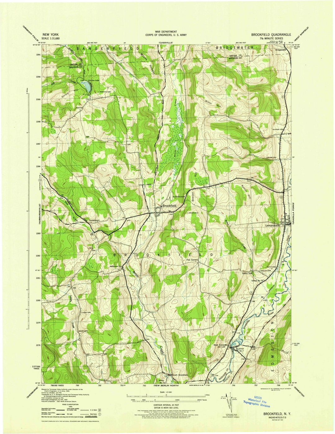 1945 Brookfield, NY - New York - USGS Topographic Map
