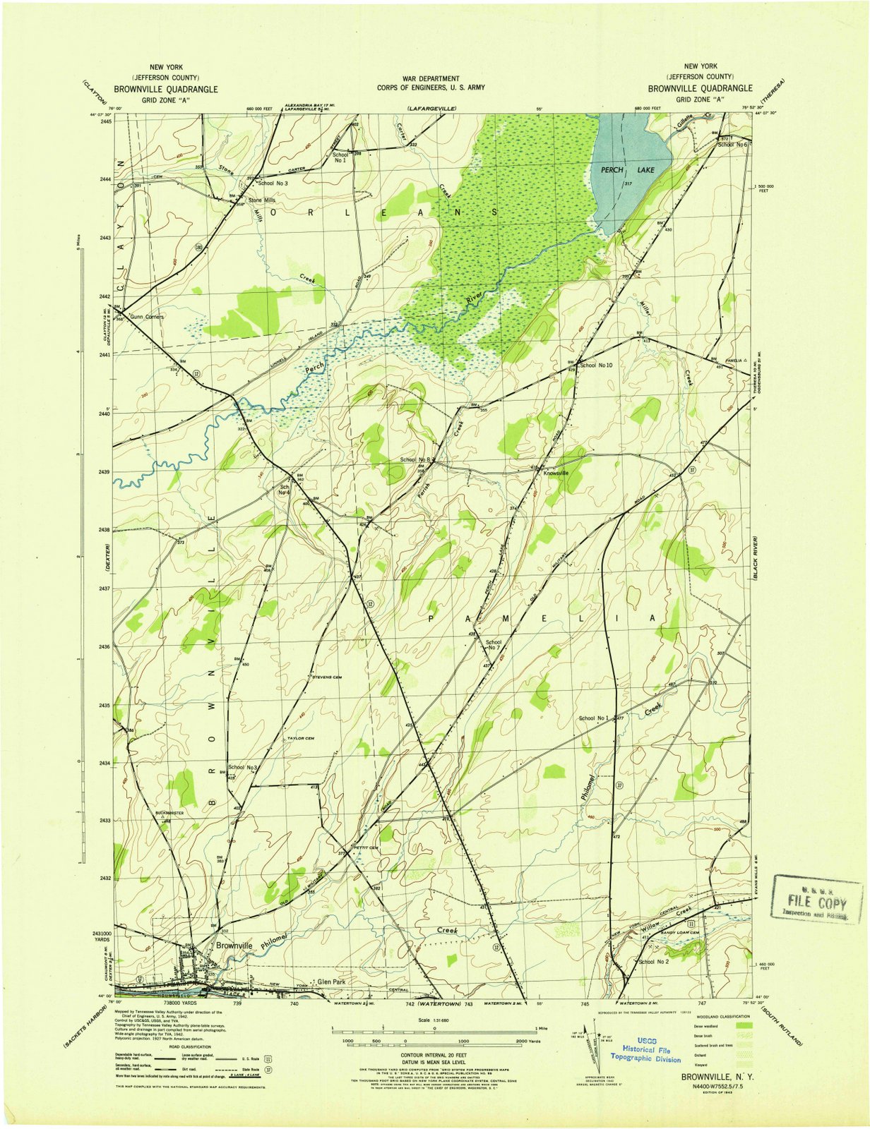 1943 Brownville, NY - New York - USGS Topographic Map