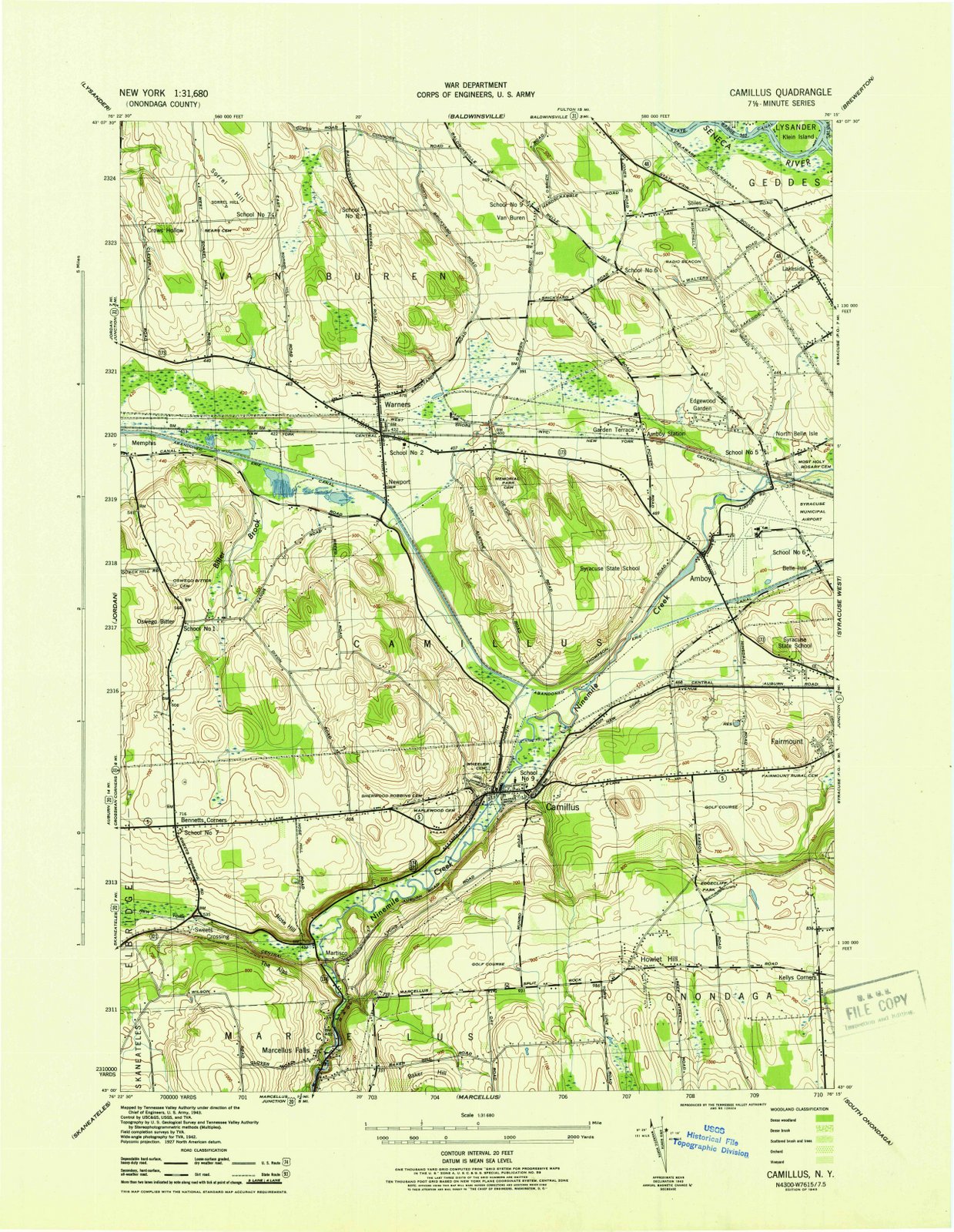 1943 Camillus, NY - New York - USGS Topographic Map