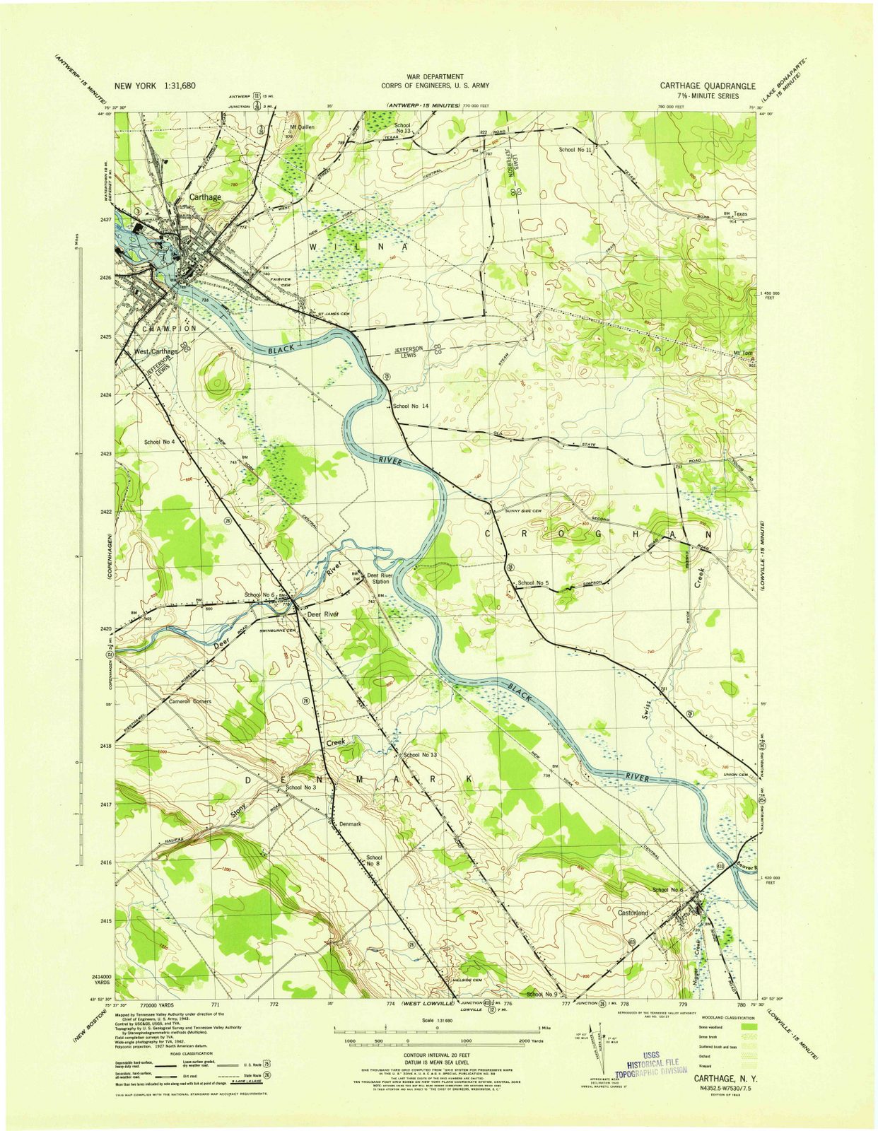 1943 Carthage, NY - New York - USGS Topographic Map v2