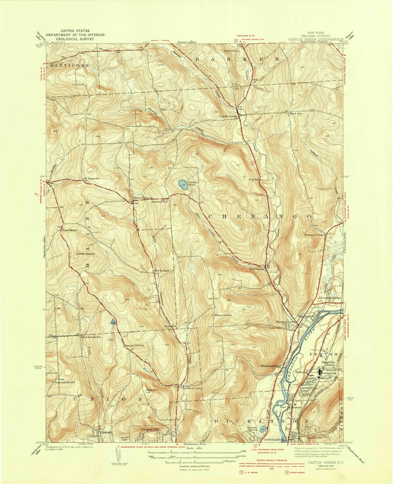 1942 Castle Creek, NY - New York - USGS Topographic Map