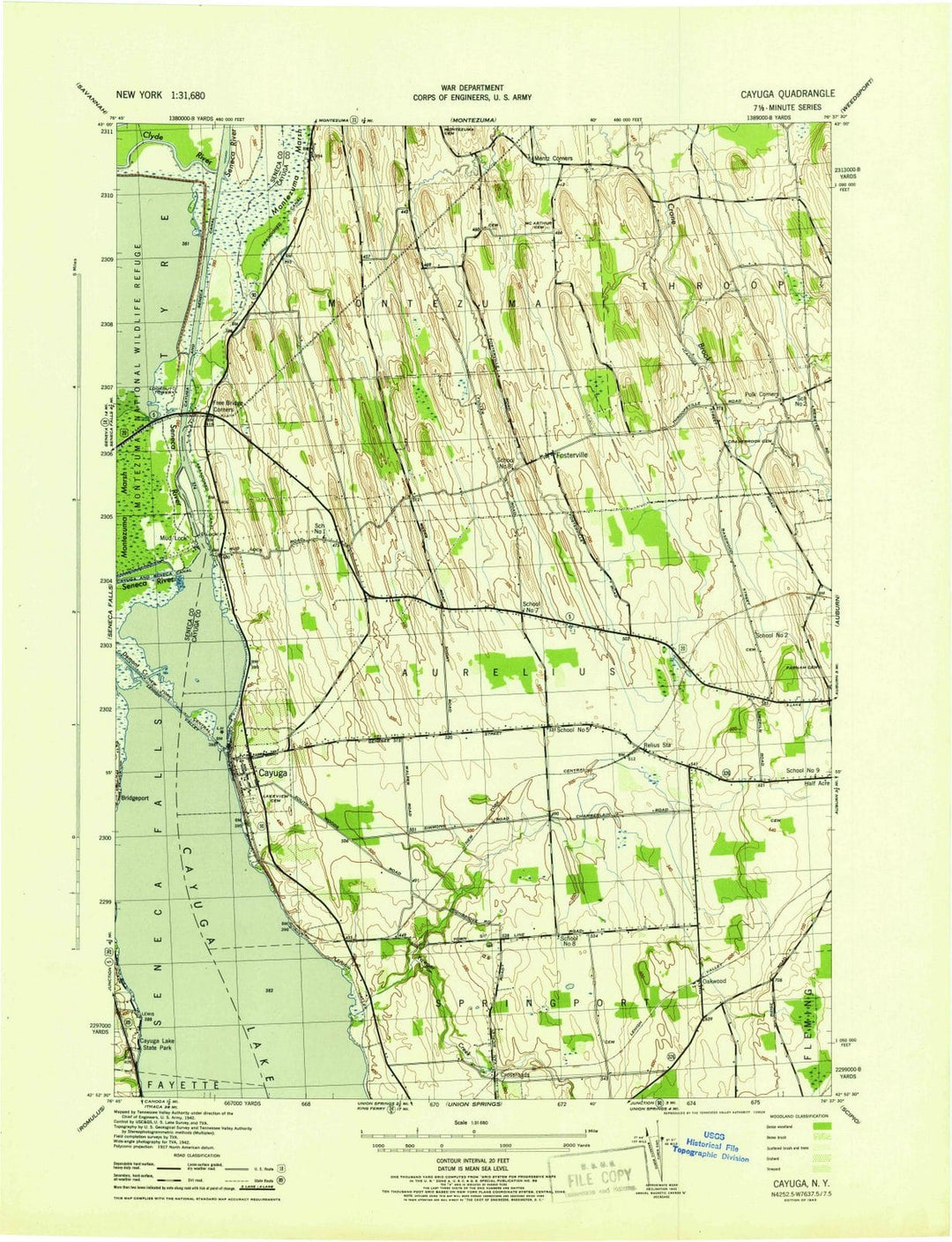 1943 Cayuga, NY - New York - USGS Topographic Map