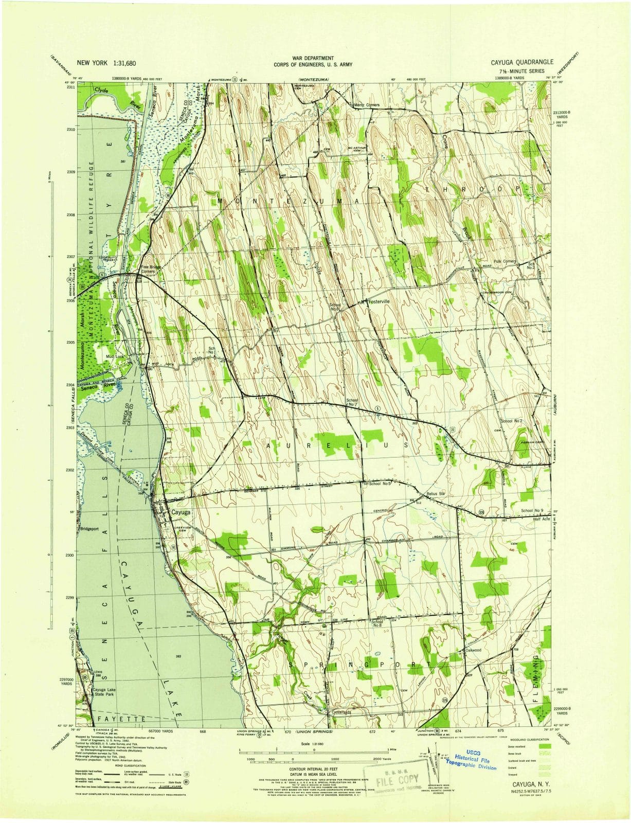 1943 Cayuga, NY - New York - USGS Topographic Map