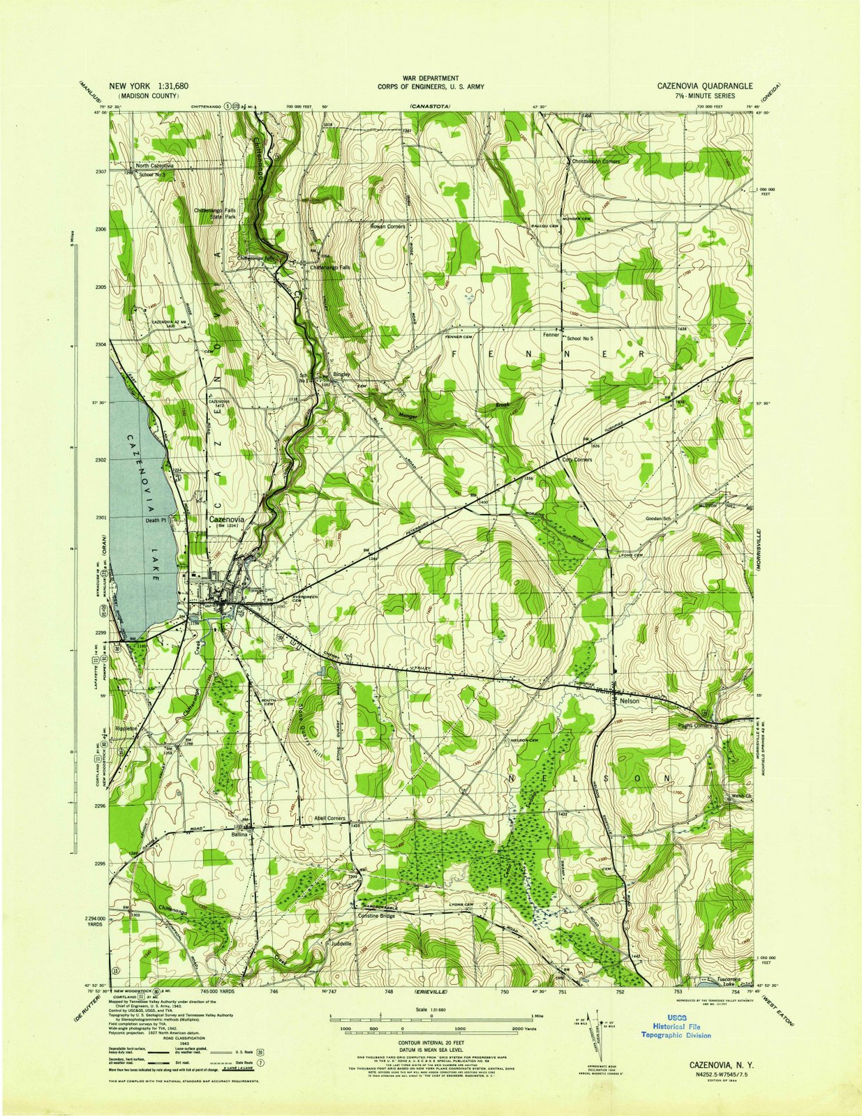 1944 Cazenovia, NY - New York - USGS Topographic Map