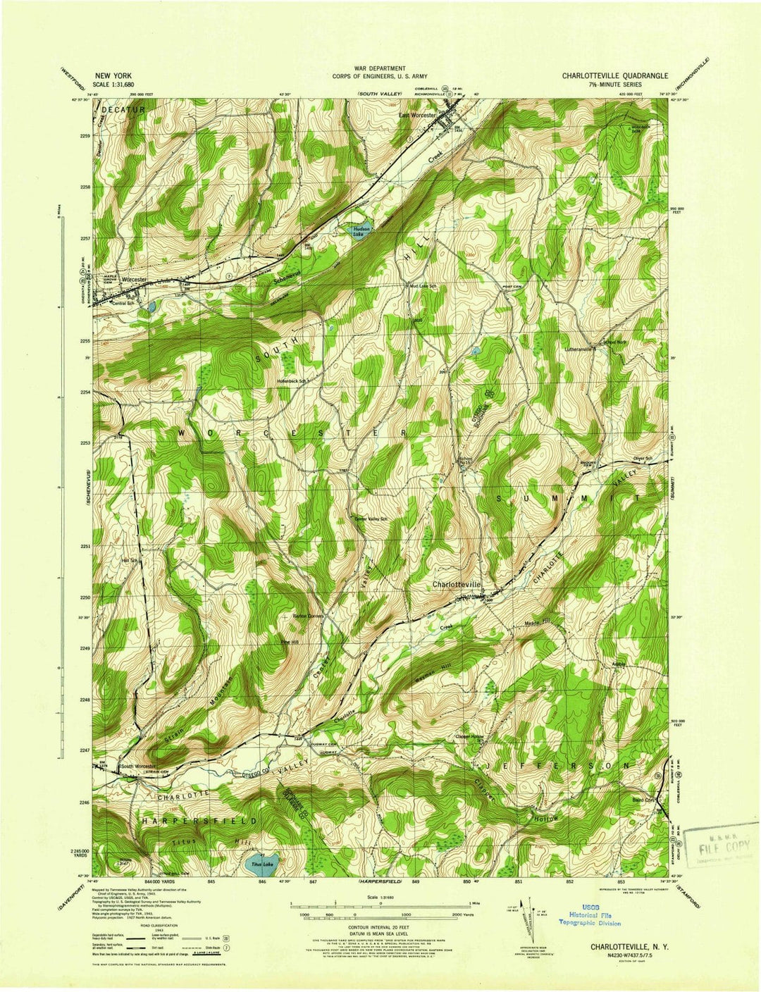 1945 Charlotteville, NY - New York - USGS Topographic Map