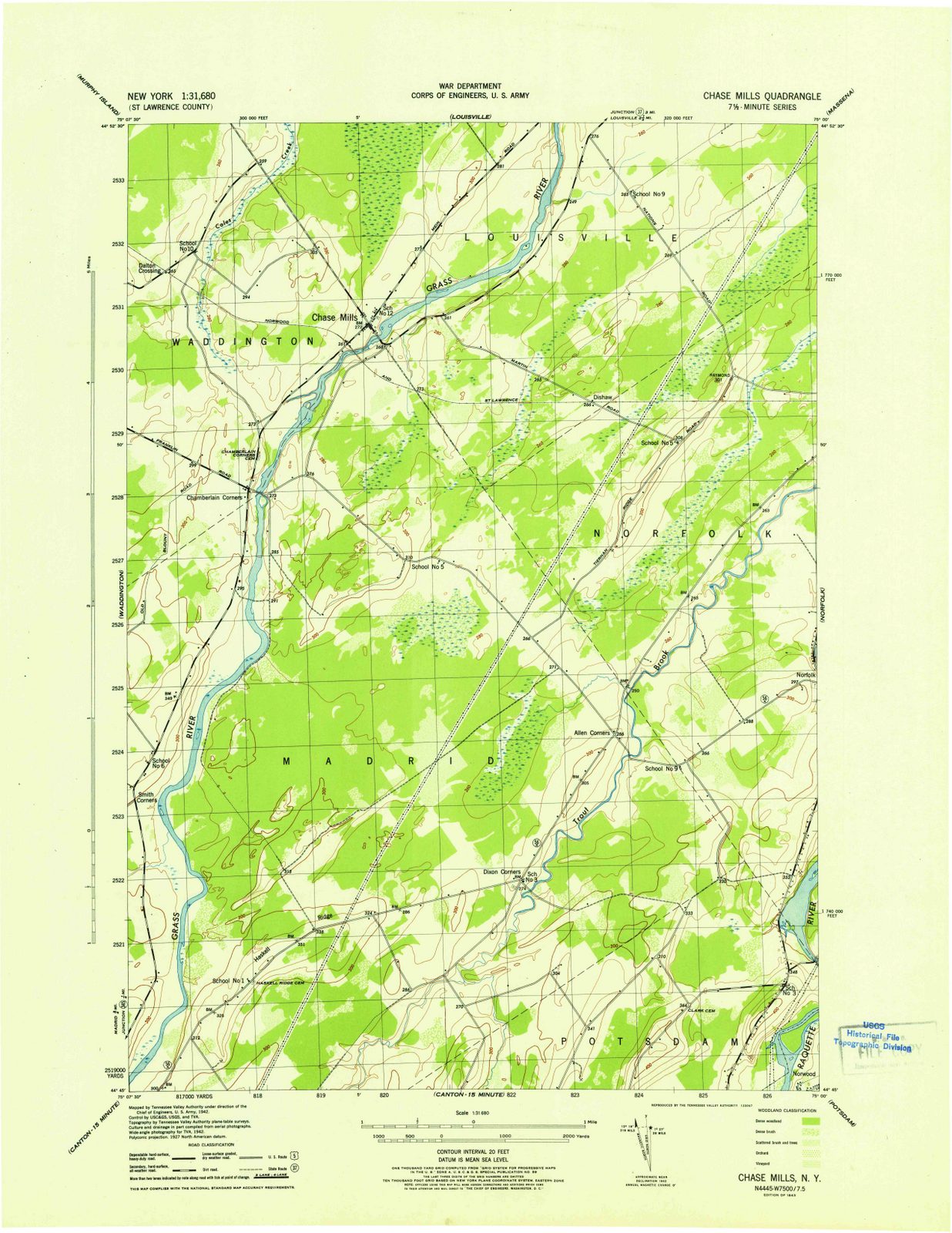 1943 Chase Mills, NY - New York - USGS Topographic Map