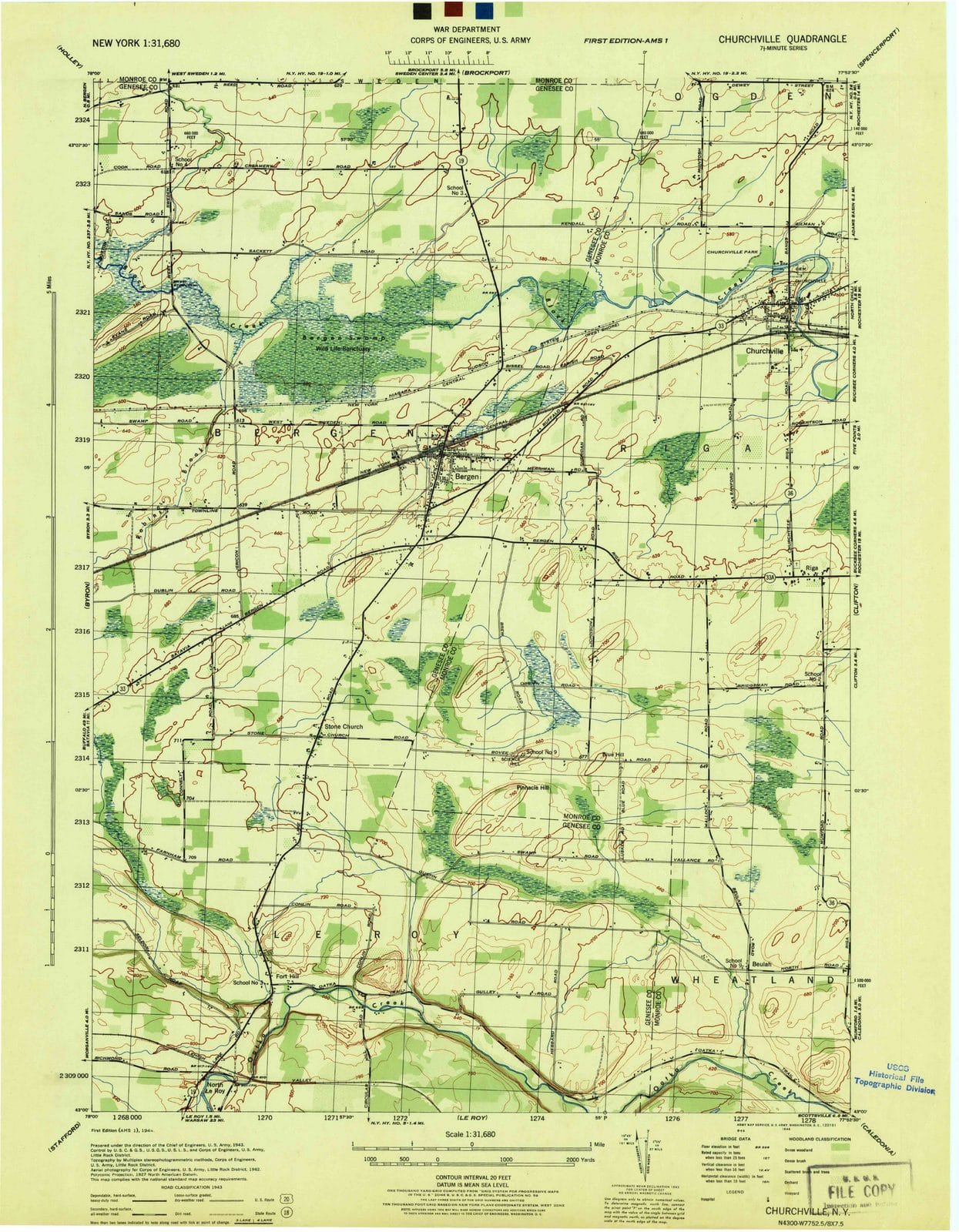 1944 Churchville, NY - New York - USGS Topographic Map