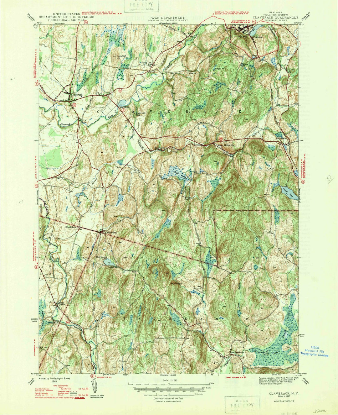 1947 Claverack, NY - New York - USGS Topographic Map