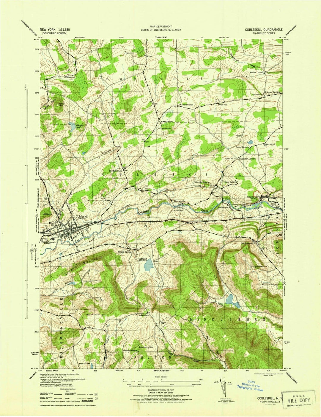 1945 Cobleskill, NY - New York - USGS Topographic Map