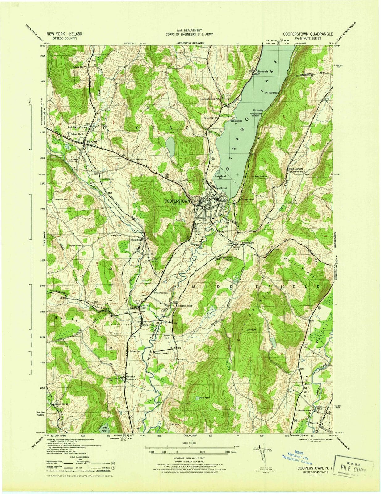1945 Cooperstown, NY - New York - USGS Topographic Map