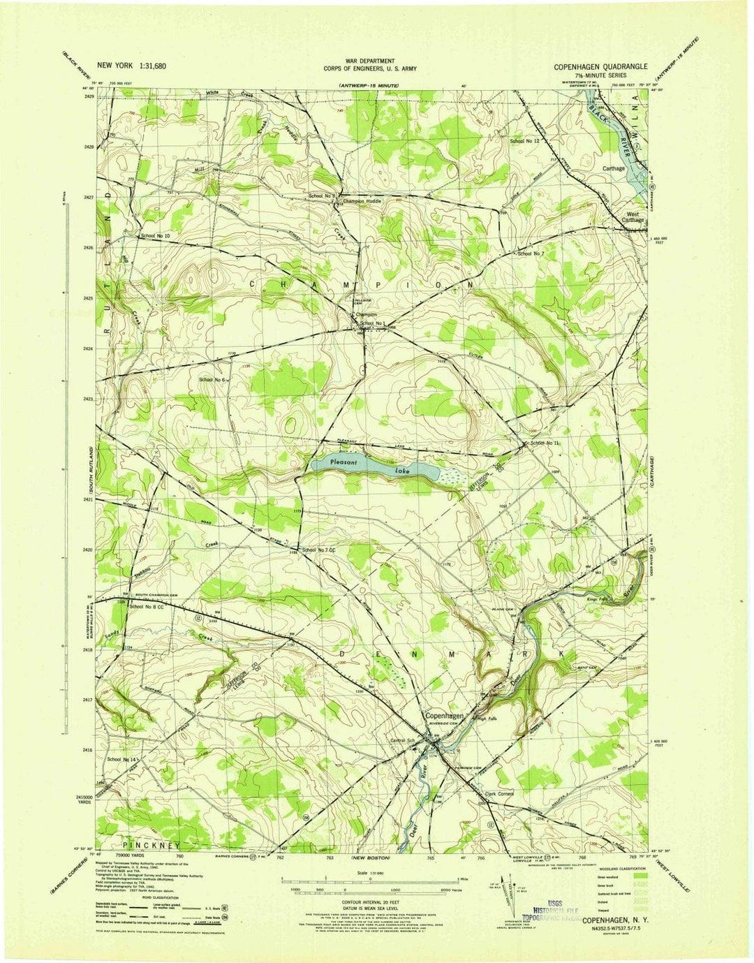 1943 Copenhagen, NY - New York - USGS Topographic Map
