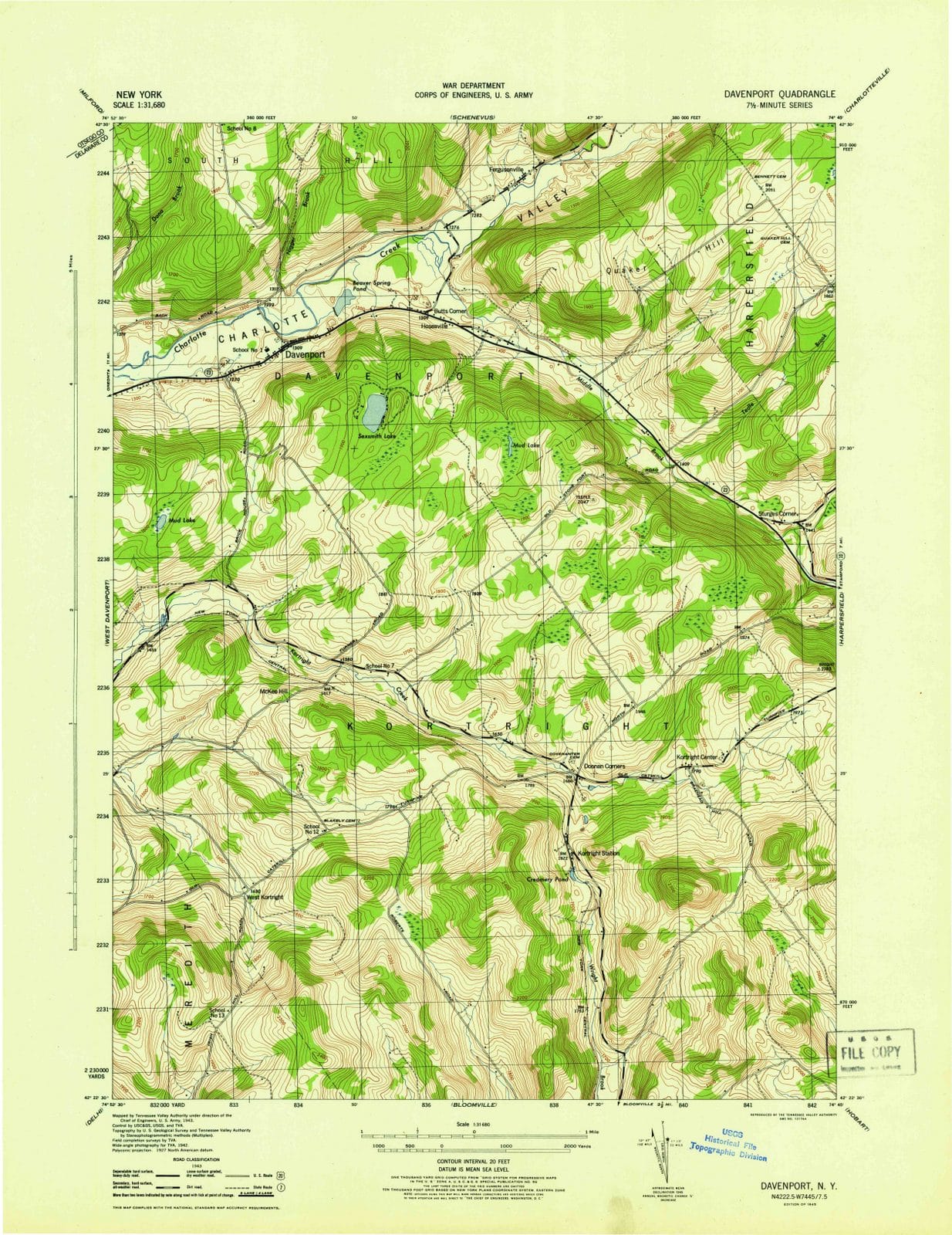 1945 Davenport, NY - New York - USGS Topographic Map