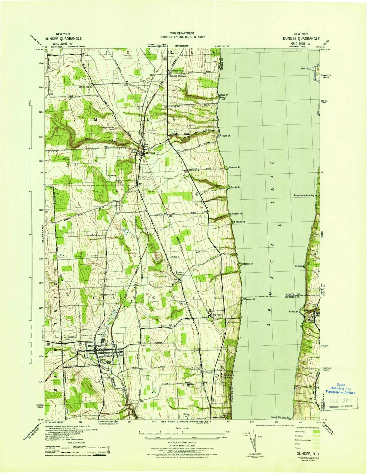 1943 Dundee, NY - New York - USGS Topographic Map